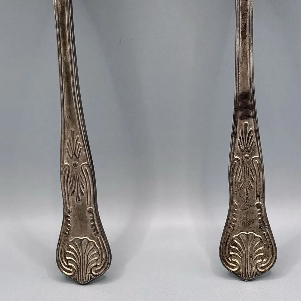 Vintage Gold/Silver  Tone Salad Serving Spoon Fork Set Embossed Fruit Pattern